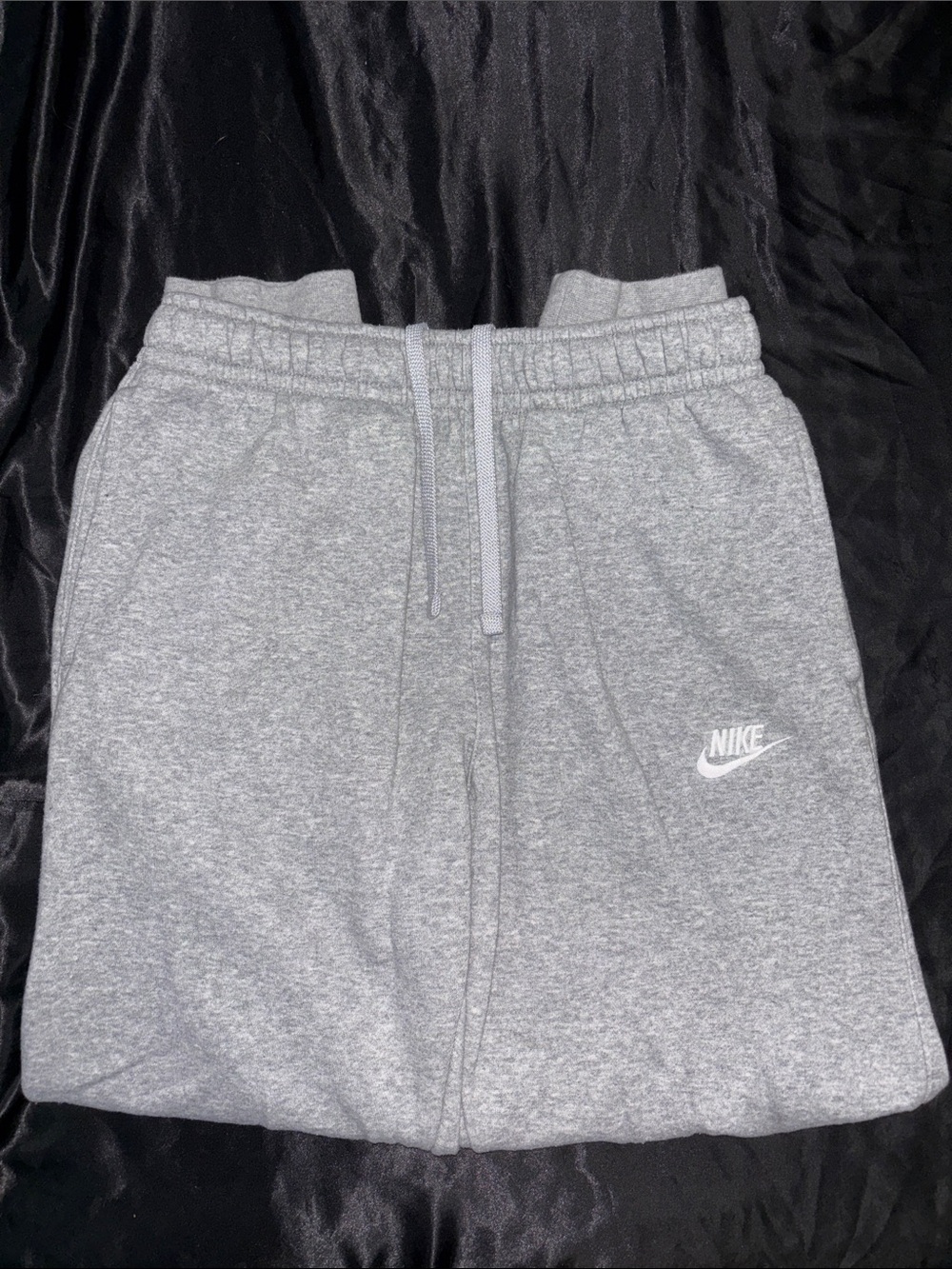 Nike Heather Gray Jogger Sweatpants with White Logo and Internal Drawstring